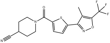 4-Piperidinecarbonitrile, 1-[[5-[4-methyl-5-(trifluoromethyl)-3-isoxazolyl]-2-thienyl]carbonyl]- Struktur