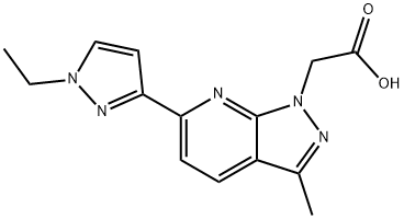 [6-(1-エチル-1H-ピラゾール-3-イル)-3-メチル-1H-ピラゾロ[3,4-B]ピリジン-1-イル]酢酸 化学構造式