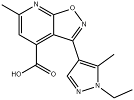 3-(1-Ethyl-5-methyl-pyrazol-4-yl)-6-methyl-isoxazolo[5,4-b]pyridine-4-carboxylic acid 结构式