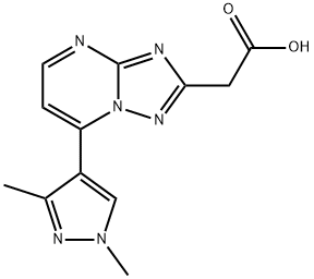 2-[7-(1,3-Dimethylpyrazol-4-yl)-[1,2,4]triazolo[1,5-a]pyrimidin-2-yl]acetic acid Struktur