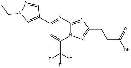 3-[5-(1-Ethylpyrazol-4-yl)-7-(trifluoromethyl)-[1,2,4]triazolo[1,5-a]pyrimidin-2-yl]propanoic acid Structure