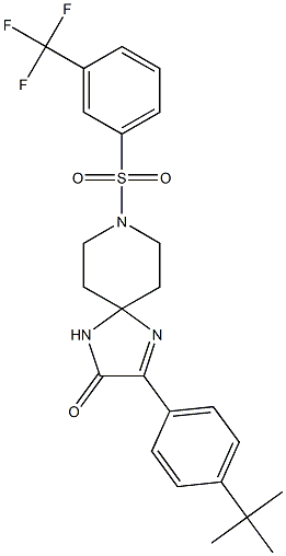 3-(4-tert-butylphenyl)-8-[3-(trifluoromethyl)phenyl]sulfonyl-1,4,8-triazaspiro[4.5]dec-3-en-2-one 化学構造式