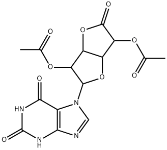 2-(2,6-dioxo-1,2,3,6-tetrahydro-7H-purin-7-yl)-5-oxohexahydrofuro[3,2-b]furan-3,6-diyl diacetate Struktur