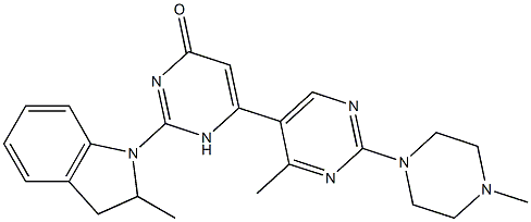 2-(2-methyl-2,3-dihydroindol-1-yl)-6-[4-methyl-2-(4-methylpiperazin-1-yl)pyrimidin-5-yl]-1H-pyrimidin-4-one,1192806-74-8,结构式