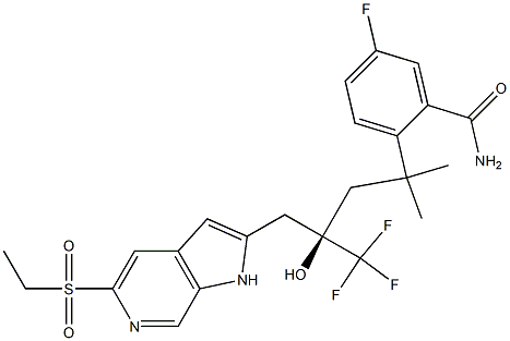 2-[(4R)-4-[(5-ethylsulfonyl-1H-pyrrolo[2,3-c]pyridin-2-yl)methyl]-5,5,5-trifluoro-4-hydroxy-2-methylpentan-2-yl]-5-fluorobenzamide Structure