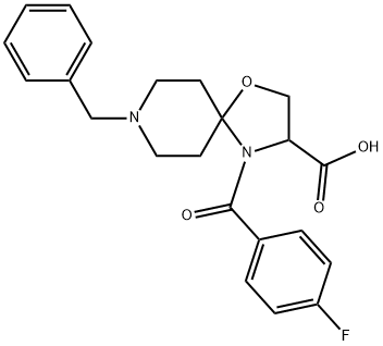8-benzyl-4-(4-fluorobenzoyl)-1-oxa-4,8-diazaspiro[4.5]decane-3-carboxylic acid,1214082-38-8,结构式