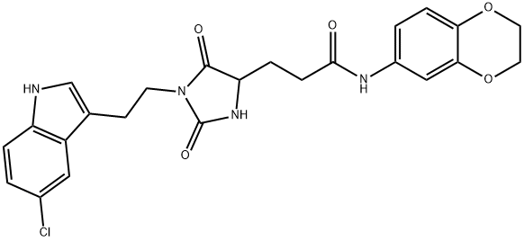 3-[1-[2-(5-chloro-1H-indol-3-yl)ethyl]-2,5-dioxoimidazolidin-4-yl]-N-(2,3-dihydro-1,4-benzodioxin-6-yl)propanamide Struktur