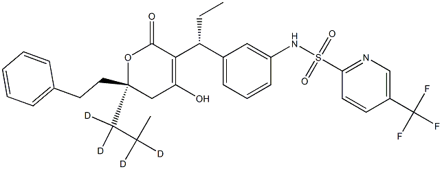 N-[3-[(1R)-1-[(2R)-4-hydroxy-6-oxo-2-(2-phenylethyl)-2-(1,1,2,2-tetradeuteriopropyl)-3H-pyran-5-yl]propyl]phenyl]-5-(trifluoromethyl)pyridine-2-sulfonamide, 1217819-15-2, 结构式