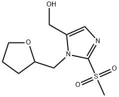 {2-メタンスルホニル-1-[(オキソラン-2-イル)メチル]-1H-イミダゾール-5-イル}メタノール 化学構造式