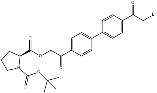 (S)-2-(2-(4'-(2-bromoacetyl)-[1,1'-biphenyl]-4-yl)-2-oxoethyl) 1-tert-butyl pyrrolidine-1,2-dicarboxylate,1228215-09-5,结构式