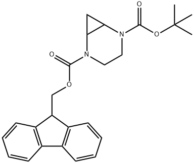 2-((9H-fluoren-9-yl)methyl) 5-tert-butyl 2,5-diazabicyclo[4.1.0]heptane-2,5-dicarboxylate Struktur