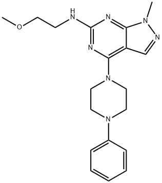N-(2-methoxyethyl)-1-methyl-4-(4-phenylpiperazin-1-yl)pyrazolo[3,4-d]pyrimidin-6-amine,1232694-06-2,结构式