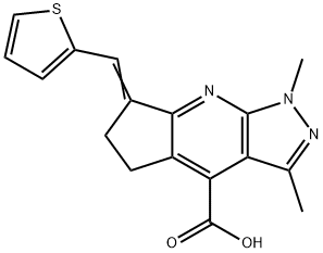 1,3-Dimethyl-7-thiophen-2-ylmethylene-1,5,6,7-tetrahydro-1,2,8-triaza-s-indacene-4-carboxylic acid Structure