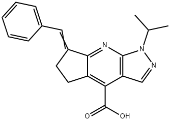 7-Benzylidene-1-isopropyl-1,5,6,7-tetrahydro-1,2,8-triaza-s-indacene-4-carboxylic acid,1242336-43-1,结构式