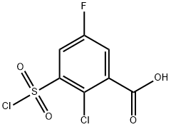 2-CHLORO-3-(CHLOROSULFONYL)-5-FLUOROBENZOIC ACID 化学構造式