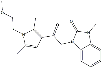 1-[2-[1-(2-methoxyethyl)-2,5-dimethylpyrrol-3-yl]-2-oxoethyl]-3-methylbenzimidazol-2-one Structure