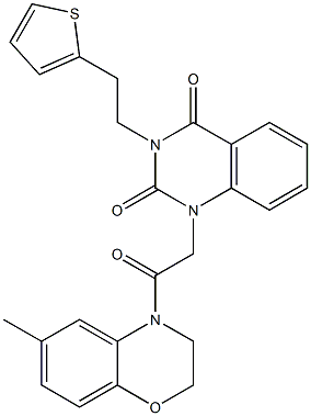 1-[2-(6-methyl-2,3-dihydro-1,4-benzoxazin-4-yl)-2-oxoethyl]-3-(2-thiophen-2-ylethyl)quinazoline-2,4-dione 结构式