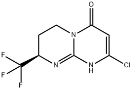 (8R)-2-Chloro-1,6,7,8-tetrahydro-8-(trifluoromethyl)-4H-pyrimido[1,2-a]pyrimidin-4-one 化学構造式