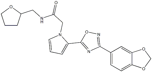 2-[2-[3-(1,3-benzodioxol-5-yl)-1,2,4-oxadiazol-5-yl]pyrrol-1-yl]-N-(oxolan-2-ylmethyl)acetamide 结构式