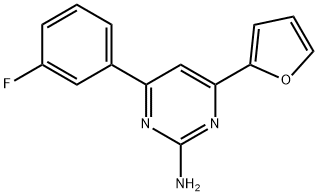 4-(3-フルオロフェニル)-6-(フラン-2-イル)ピリミジン-2-アミン 化学構造式
