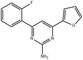 4-(2-フルオロフェニル)-6-(フラン-2-イル)ピリミジン-2-アミン 化学構造式