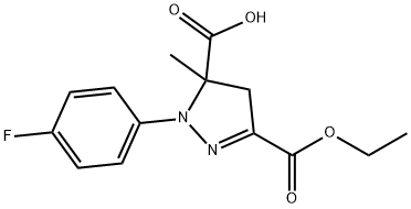 3-(ethoxycarbonyl)-1-(4-fluorophenyl)-5-methyl-4,5-dihydro-1H-pyrazole-5-carboxylic acid Struktur