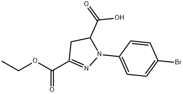 1-(4-ブロモフェニル)-3-(エトキシカルボニル)-4,5-ジヒドロ-1H-ピラゾール-5-カルボン酸 化学構造式