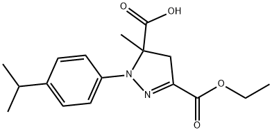 3-(エトキシカルボニル)-5-メチル-1-[4-(プロパン-2-イル)フェニル]-4,5-ジヒドロ-1H-ピラゾール-5-カルボン酸 化学構造式