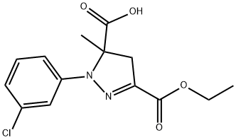 1-(3-chlorophenyl)-3-(ethoxycarbonyl)-5-methyl-4,5-dihydro-1H-pyrazole-5-carboxylic acid Struktur