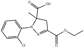 1-(2-クロロフェニル)-3-(エトキシカルボニル)-5-メチル-4,5-ジヒドロ-1H-ピラゾール-5-カルボン酸 化学構造式
