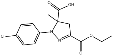 1-(4-クロロフェニル)-3-(エトキシカルボニル)-5-メチル-4,5-ジヒドロ-1H-ピラゾール-5-カルボン酸 化学構造式