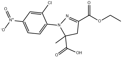 1-(2-chloro-4-nitrophenyl)-3-(ethoxycarbonyl)-5-methyl-4,5-dihydro-1H-pyrazole-5-carboxylic acid 结构式
