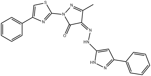 5-methyl-4-[(3-phenyl-1H-pyrazol-5-yl)hydrazono]-2-(4-phenyl-1,3-thiazol-2-yl)-2,4-dihydro-3H-pyrazol-3-one 化学構造式