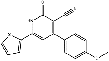 2-Mercapto-4-(4-methoxy-phenyl)-6-thiophen-2-yl-nicotinonitrile 化学構造式
