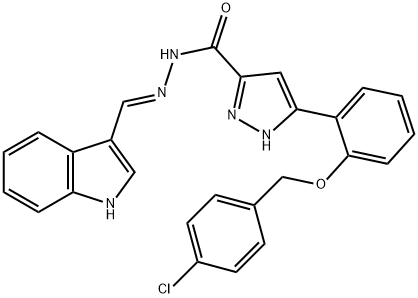 (E)-N-((1H-indol-3-yl)methylene)-3-(2-((4-chlorobenzyl)oxy)phenyl)-1H-pyrazole-5-carbohydrazide,1285502-64-8,结构式