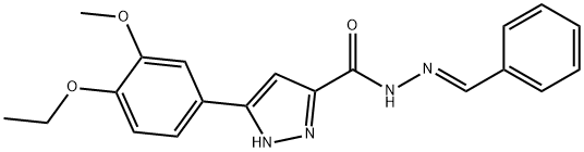 (E)-N-benzylidene-3-(4-ethoxy-3-methoxyphenyl)-1H-pyrazole-5-carbohydrazide 结构式