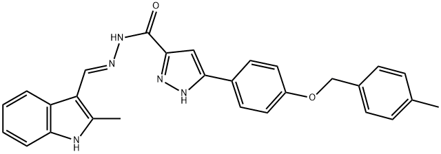 (E)-N-((2-methyl-1H-indol-3-yl)methylene)-3-(4-((4-methylbenzyl)oxy)phenyl)-1H-pyrazole-5-carbohydrazide 结构式