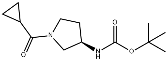 (R)-TERT-ブチル 1-(シクロプロパンカルボニル)ピロリジン-3-イルカルバメート 化学構造式