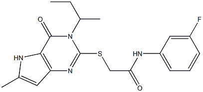 2-[(3-butan-2-yl-6-methyl-4-oxo-5H-pyrrolo[3,2-d]pyrimidin-2-yl)sulfanyl]-N-(3-fluorophenyl)acetamide 结构式