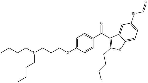 N-[2-Butyl-3-[4-[3-(dibutylamino)propoxy]benzoyl]-5-benzofuranyl]formamide 化学構造式