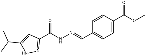 methyl (E)-4-((2-(3-isopropyl-1H-pyrazole-5-carbonyl)hydrazono)methyl)benzoate Structure