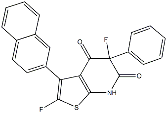 2,5-difluoro-3-(naphthalen-2-yl)-5-phenyl-4H,5H,6H,7H-thieno[2,3-b]pyridine-4,6-dione Struktur