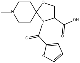 4-(furan-2-carbonyl)-8-methyl-1-oxa-4,8-diazaspiro[4.5]decane-3-carboxylic acid Struktur