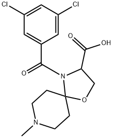 4-(3,5-dichlorobenzoyl)-8-methyl-1-oxa-4,8-diazaspiro[4.5]decane-3-carboxylic acid Struktur