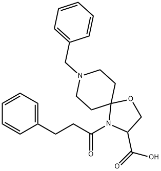 8-benzyl-4-(3-phenylpropanoyl)-1-oxa-4,8-diazaspiro[4.5]decane-3-carboxylic acid 化学構造式
