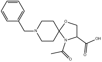 4-acetyl-8-benzyl-1-oxa-4,8-diazaspiro[4.5]decane-3-carboxylic acid Struktur