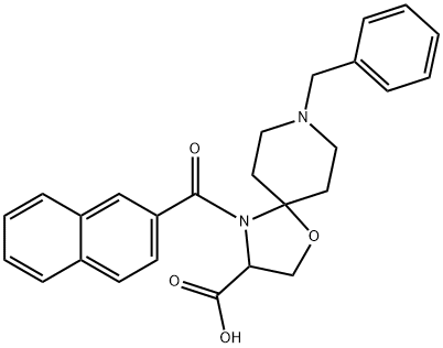8-benzyl-4-(naphthalene-2-carbonyl)-1-oxa-4,8-diazaspiro[4.5]decane-3-carboxylic acid Struktur