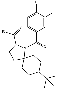 8-TERT-ブチル-4-(3,4-ジフルオロベンゾイル)-1-オキサ-4-アザスピロ[4.5]デカン-3-カルボン酸 化学構造式