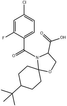 8-tert-butyl-4-(4-chloro-2-fluorobenzoyl)-1-oxa-4-azaspiro[4.5]decane-3-carboxylic acid Struktur
