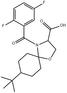 8-tert-butyl-4-(2,5-difluorobenzoyl)-1-oxa-4-azaspiro[4.5]decane-3-carboxylic acid Struktur